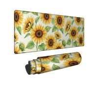 Alfombrilla de mouse grande con diseño de girasol, pétalos de hojas naturales de verano, goma amarilla, antideslizante, accesorios de escritorio para computadora de juegos, laptop, 12 x 32 pulgadas