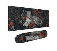 Alfombrilla de mouse grande con diseño de leopardo, diseño botánico de amapola floral, sin goma negra, accesorios de escritorio para computadora de juegos, laptop, 40,6 x 91,4 cm