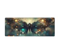 Alfombrilla de mouse grande con diseño de mariposas y fragmentos de vidrio con bordes cosidos, base de goma antideslizante para decoración de escritorio de oficina, hogar, 31.5 x 11.8 pulgadas