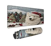 Alfombrilla de mouse grande con diseño de oso polar de invierno, con borde cosido de paisaje nevado blanco, alfombrilla de goma antideslizante lavable para el hogar y la oficina, computadora portátil