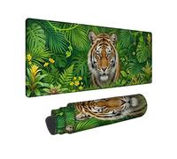 Alfombrilla de mouse grande con diseño de tigre y hojas tropicales, de goma, lavable, para teclado y mouse, decoración de escritorio para oficina, hogar, dormitorio, laptop, 40,6 x 91,4 cm