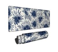 Alfombrilla de mouse grande con diseño floral, helecho, lavanda, primavera, azul marino, lavable, XL, borde cosido, decoración de escritorio para oficina, hogar, dormitorio, laptop, 16 x 36 pulgadas