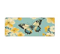 Alfombrilla de mouse grande con estampado de flores amarillas y mariposas, alfombrilla de mouse grande con bordes cosidos, base de goma antideslizante larga para decoración de escritorio de oficina y
