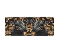 Alfombrilla de mouse grande con estampado floral de dos animales de aspecto extraño, alfombrilla de mouse grande con bordes cosidos, base de goma antideslizante larga para decoración de escritorio de