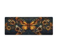 Alfombrilla de mouse grande con estampado floral de mariposas, flores amarillas, alfombrilla de mouse grande con bordes cosidos, base de goma antideslizante larga para decoración de escritorio de