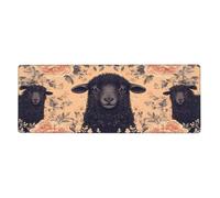 Alfombrilla de mouse grande con estampado floral de oveja negra con bordes cosidos, base de goma antideslizante para decoración de escritorio de oficina y hogar, 31.5 x 11.8 pulgadas