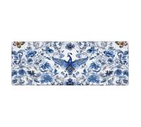 Alfombrilla de mouse grande con estampado floral de pavo real azul y mariposas con bordes cosidos, base de goma antideslizante para decoración de escritorio de oficina y hogar, 31.5 x 11.8 pulgadas