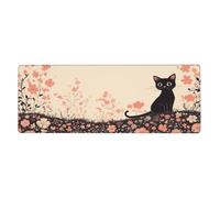 Alfombrilla de mouse grande con estampado floral de The Black Cat On The Hillside; alfombrilla de mouse grande con bordes cosidos, base de goma antideslizante para decoración de escritorio de oficina