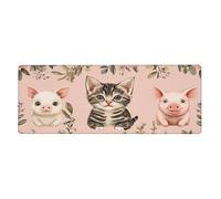 Alfombrilla de mouse grande con estampado floral de The Cat Is Between Two Pigs, alfombrilla de mouse grande con bordes cosidos, base de goma antideslizante larga para decoración de escritorio de