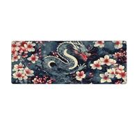 Alfombrilla de mouse grande con estampado floral de The Dragon In The Flower Bed, alfombrilla de mouse grande con bordes cosidos, base de goma antideslizante larga para decoración de escritorio de