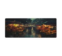 Alfombrilla de mouse grande con estampado floral de The Flower Market On A Rainy Nightfloral, alfombrilla de mouse grande con bordes cosidos, base de goma antideslizante larga para decoración de