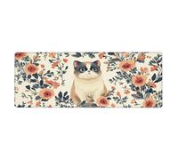 Alfombrilla de mouse grande con estampado floral de The Yellow Cat Is Among The Flowers- Alfombrilla de mouse grande con bordes cosidos, base de goma antideslizante larga para decoración de escritorio