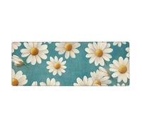 Alfombrilla de mouse grande con flores blancas con estambres amarillos en base de goma antideslizante con bordes cosidos, para videojuegos, PC, escritorio, grande, 11.8 x 31.5 pulgadas