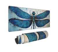 Alfombrilla de mouse grande de 11.8 x 31.5 pulgadas, diseño único de libélula azul vPrint, base de goma antideslizante para juegos