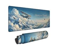 Alfombrilla de mouse grande de avión, aventuras de fantasía, nubes, montañas, ninguna, goma azul, alfombrilla de ratón de tela suave para escritorio, ideal para el hogar, oficina, escritorio, laptop