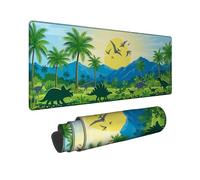 Alfombrilla de mouse grande de dinosaurio, Nature Adventure Palm Mountain Summer Green Rubber antideslizante para computadora, idea de computadora, computadora en casa, oficina, portátil, jugadores