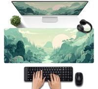 Alfombrilla de mouse grande para juegos de anime, color verde menta pastel, verde, salvia, tamaño XL, estética, amanecer, laptop, teclado y mouse, decoración de escritorio de oficina para mujer con