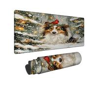 Alfombrilla de mouse grande para juegos de invierno, diseño de Collie de bosque nevado, alfombrilla de mouse con borde cosido, antideslizante, lavable, para computadora doméstica y oficina, laptop de