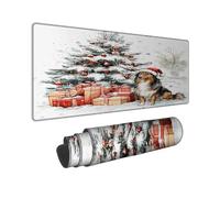 Alfombrilla de mouse grande para juegos de Navidad, diseño de árbol nevado y perro, alfombrilla de mouse con borde cosido, alfombrilla de mouse de goma antideslizante lavable para computadora