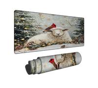 Alfombrilla de mouse grande para juegos, diseño de oveja de invierno, paisaje nevado con borde cosido cardenal, alfombrilla de mouse de goma antideslizante lavable para computadora doméstica y oficina