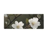 Alfombrilla de mouse grande para juegos XL de 31.5 x 11.8 pulgadas, alfombrilla de escritorio de primavera con flores blancas para teclado y mouse, alfombrilla de teclado lavable con base