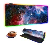 Alfombrilla de mouse grande RGB para juegos, Galaxy Nebula Space - Alfombrilla de mouse extendida LED brillante de gran tamaño, 10 modos de iluminación, base de goma antideslizante, alfombrilla de