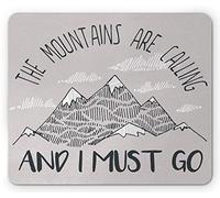 Alfombrilla de Mouse Mountain Mouse Pad, Mountains Are Calling and I Must Go Saying Snowy Challenging, Rectangle Non-Slip Rubber Mousepad, Standard Size, Pale Tan White