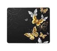 Alfombrilla de mouse negra con mariposas blancas doradas, alfombrilla de mouse impermeable, base de goma antideslizante, alfombrilla de mouse para computadora, para el hogar, la oficina y los juegos