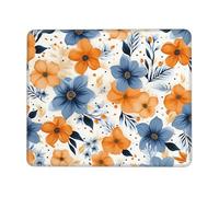 Alfombrilla de mouse para computadora con base de goma antideslizante, diseño de flores azules y naranjas, lavable, alfombrilla de mouse portátil para laptop, oficina, hogar, 10 x 12 pulgadas