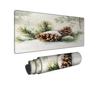 Alfombrilla de mouse para videojuegos, diseño de cono de pino de invierno, color verde y marrón, con bordes cosidos, alfombrilla de goma antideslizante y lavable para laptop de 40.6 x 91.4 cm