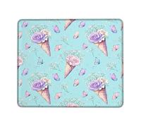 Alfombrilla de mouse pequeña con cono de helado, primavera, floral, rosa, mariposa, primavera, aguamarina, cuadrada, de goma, suave, portátil, mini alfombrilla de mouse para escritorio, decoración