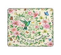 Alfombrilla de mouse pequeña con diseño de colibrí, flores botánicas, mariposas, color verde primavera, cuadrada, de goma, lavable, portátil, decoración de escritorio para oficina, hogar, dormitorio