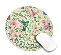 Alfombrilla de mouse pequeña con diseño de colibrí, flores botánicas, mariposas, verde primavera, redonda, de goma, lavable, mini alfombrilla de mouse de viaje, accesorios para oficina, hogar