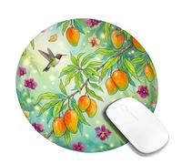 Alfombrilla de mouse pequeña con diseño de colibrí, naturaleza tropical, mango, orquídea, verano, verde, redonda, de goma, antideslizante, portátil, mini alfombrilla de escritorio, accesorios de