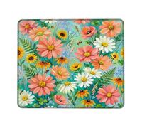 Alfombrilla de mouse pequeña con diseño de crisantemo, floral, vibrante, girasol, primavera, melocotón, cuadrada, de goma, lavable, estética, para decoración de escritorio, hogar, oficina, trabajo