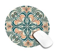 Alfombrilla de mouse pequeña con diseño de flores, botánico vintage con hojas helecho, primavera, verde azulado, redondo, de goma, suave, estética, decoración para el hogar, oficina, trabajo, juegos