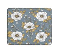 Alfombrilla de mouse pequeña con diseño de flores, diseño floral vintage con ramas de hojas primaverales, cuadradas, de goma, lavables, estéticas, ideales para escritorio, oficina, laptop, jugadores