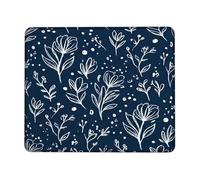 Alfombrilla de mouse pequeña con diseño de flores, hojas de naturaleza, primavera, azul marino, cuadrada, de goma, lavable, portátil, decoración para el hogar, oficina, trabajo, juegos, escritorio