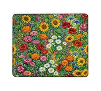 Alfombrilla de mouse pequeña con diseño de girasol, diseño floral vibrante de amapola, crisantemo, primavera, verde, cuadrado, de goma, antideslizante, portátil, mini alfombrilla de mouse para