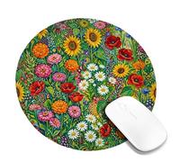 Alfombrilla de mouse pequeña con diseño de girasol, floral, vibrante, crisantemo, verde primavera, redonda, de goma, suave, miniescritorio, accesorios de computadora, para juegos, computadora portátil