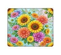 Alfombrilla de mouse pequeña con diseño de girasol, floral, vibrante, de Zinnia, color amarillo, cuadrado, de goma, suave, portátil, para viaje, para oficina, hogar, computadora, portátil, cuadrado, 8