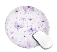 Alfombrilla de mouse pequeña con diseño de mariposa, delicada estrella de diente de león, color violeta, redonda, antideslizante, portátil, mini alfombrilla de mouse de escritorio, accesorios para