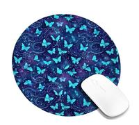 Alfombrilla de mouse pequeña con diseño de mariposa, fantasía, espiral, galaxia, ninguno azul, redondo, de goma, suave, estética, para decoración de escritorio, hogar, oficina, trabajo, juegos