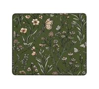 Alfombrilla de mouse pequeña con diseño de mariposa, flores naturales botánicas, hojas verdes cuadradas, de goma, suave, portátil, ideal para el hogar, oficina, escritorio, laptop, jugadores, regalo