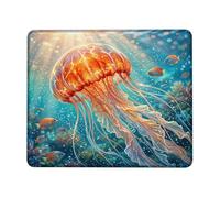 Alfombrilla de mouse pequeña con diseño de medusas, burbujas de peces vibrantes de verano, azul, cuadrada, lavable, estética, para decoración de escritorio, para hogar, oficina, trabajo, juegos