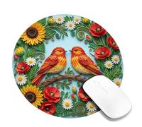 Alfombrilla de mouse pequeña con diseño de pájaros, primavera, floral, girasol, amapola, primavera, amarillo, redonda, de goma, lavable, mini alfombrilla de escritorio de viaje, decoración de