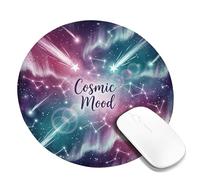 Alfombrilla de mouse pequeña con estrellas, cósmico y abstracto cometas, constelaciones, violeta cósmica, redonda, de goma, antideslizante, portátil, mini alfombrilla de mouse de escritorio
