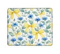 Alfombrilla de mouse pequeña con lazo, diseño floral de flores y hojas amarillas, cuadradas, de goma, suave, portátil, accesorios para oficina, hogar, computadora, laptop, cuadrada, 8 x 10 pulgadas
