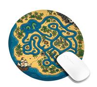 Alfombrilla de mouse pequeña con mapa del tesoro, diseño de calavera de barco pirata, azul, redonda, lavable, portátil, de tela, decoración de escritorio, oficina, hogar, dormitorio, laptop, 8 x 8
