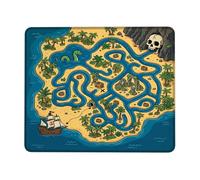 Alfombrilla de mouse pequeña con mapa del tesoro, diseño de dibujos animados de barco pirata, aventura, azul, cuadrado, goma, lavable, portátil, decoración de escritorio para oficina, hogar